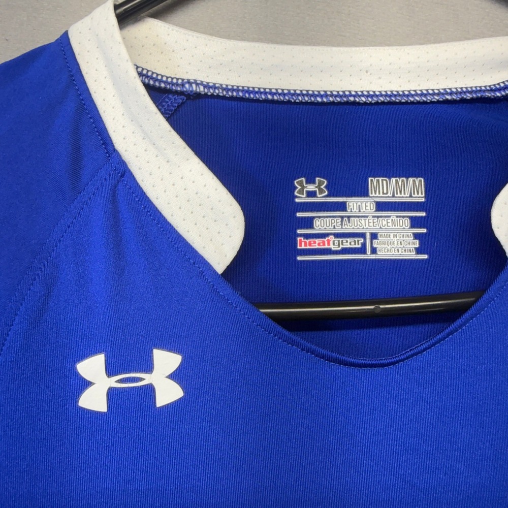 Under Armour Shirt Women Medium Blue Long Sleeve HeatGear Fitted Performance Top - Picture 3 of 9
